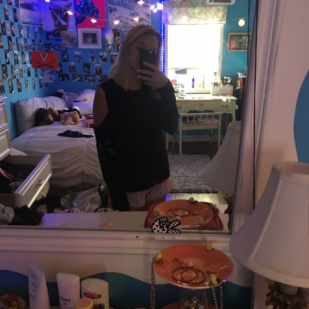 black open shoulder low back tank